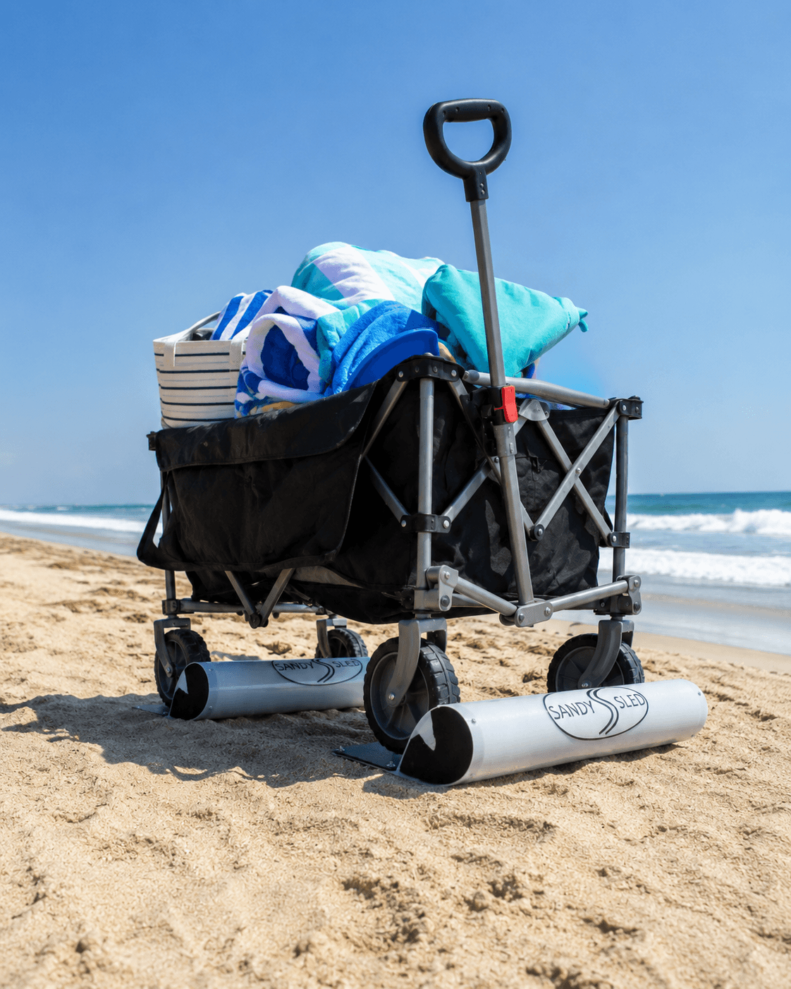SandySled loaded with beach items